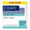 Conti SuperSoft Patient Cleansing Dry Wipes - 30cm x 22cm - Case - 16 Packs of 100 