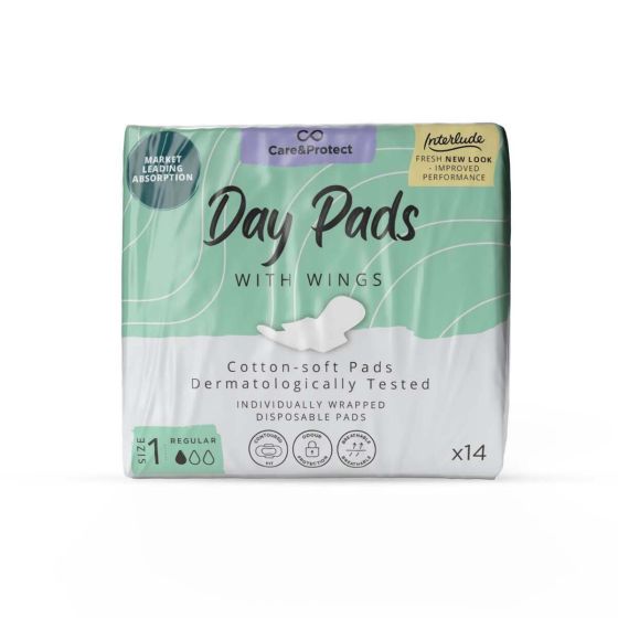 Care & Protect Organic Day Pads With Wings - Regular - Case - 12 Packs of 14 