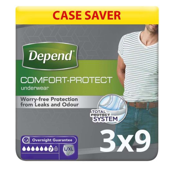 Depend Comfort Protect for Men - Large/Extra Large - Case - 3 Packs of 9 