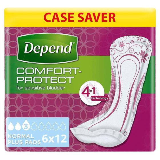 Depend Pads for Women - Normal Plus - Case - 6 Packs of 12 
