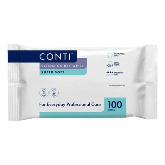 Conti SuperSoft Patient Cleansing Dry Wipes - 30cm x 22cm - Pack of 100 