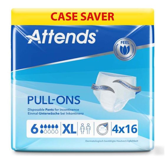 Attends Pull-Ons 6 - Extra Large - Case - 4 Packs of 16 