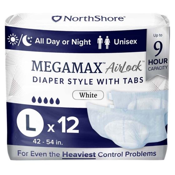 NorthShore MEGAMAX Airlock Diapers with Tabs - Large - Pack of 12 