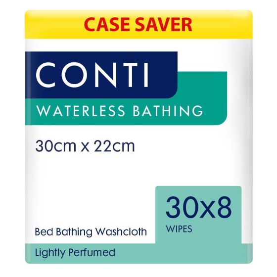 Conti Waterless Bathing Bed Bath Wipes - Scented - 30cm x 22cm - 30 Packs of 8 