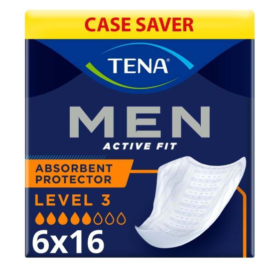TENA Men Active Fit Absorbent Protector - Level 3 - Case - 6 Packs of 16 