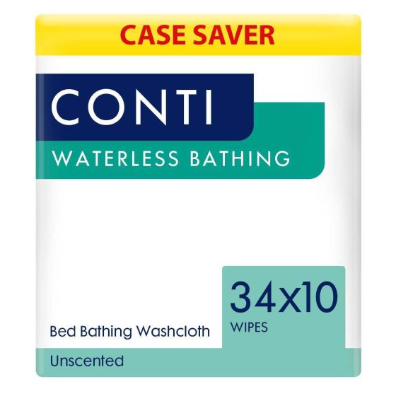 Conti Waterless Bathing Bed Bath Wipes - Unscented - 30cm x 22cm - Case - 34 Packs of 10 