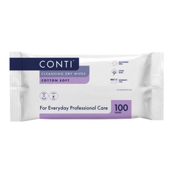 Conti Cotton Soft Patient Cleansing Dry Wipes - 30cm x 28cm - Pack of 100 