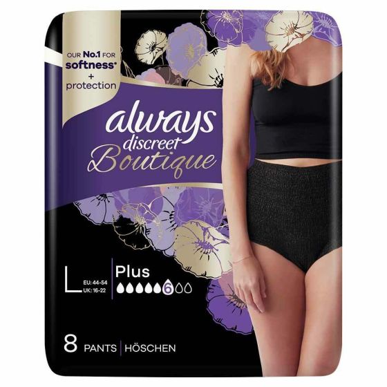 Always Discreet Boutique Underwear Incontinence Pants Plus Large Black L  (8) - Compare Prices & Where To Buy 
