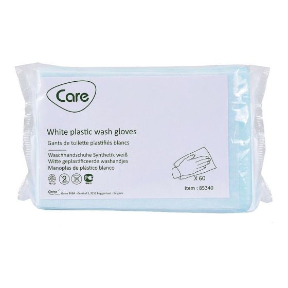 iD Care - Dry Patient Wash Glove (Plastic Backed) - White - Pack of 60 