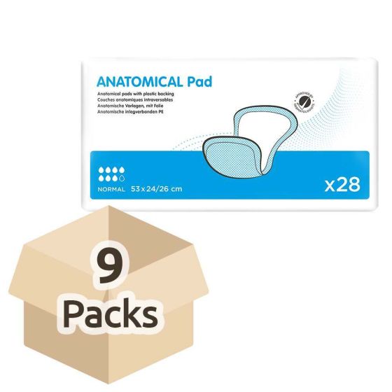 Ontex Anatomical Pad (PE Backed) - Normal - Case - 9 Packs of 28 