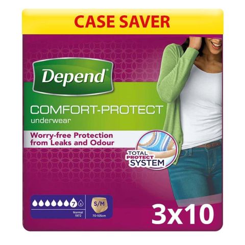 Depend Comfort Protect for Women - Small/Medium - Case - 3 Packs of 10 