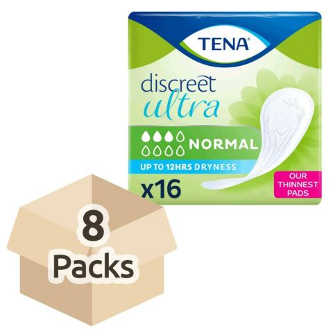 TENA Discreet Ultra Pad Normal - Case - 8 Packs of 16 