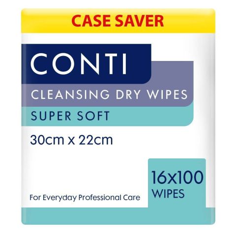 Conti SuperSoft Patient Cleansing Dry Wipes - 30cm x 22cm - Case - 16 Packs of 100 