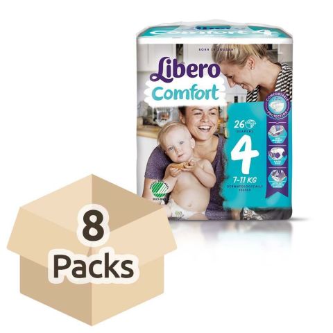 Libero Comfort 4 (7-11kg) - Case - 8 Packs of 26 