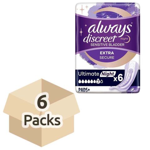 Always Discreet Pads Ultimate Night - Case - 6 Packs of 6 