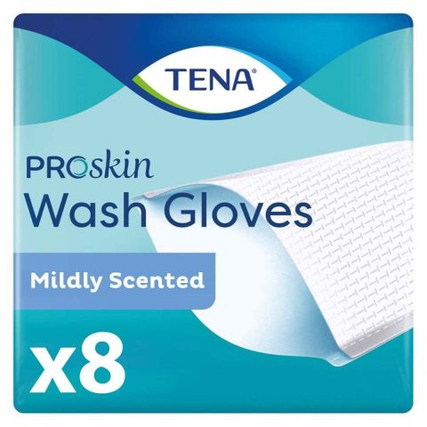 TENA Wet Wash Glove (Mildy Scented) - Pack of 8 