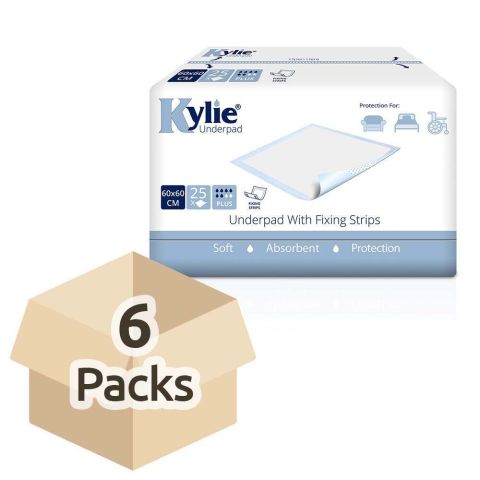 Kylie Disposable Bed Pad With Fixing Strips - 60cm x 60cm - Case - 6 Packs of 25 